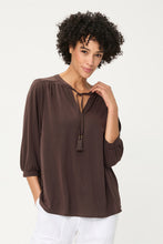 Load image into Gallery viewer, Olsen T-Shirt Tie and Gathered Sleeves in Dark Brown
