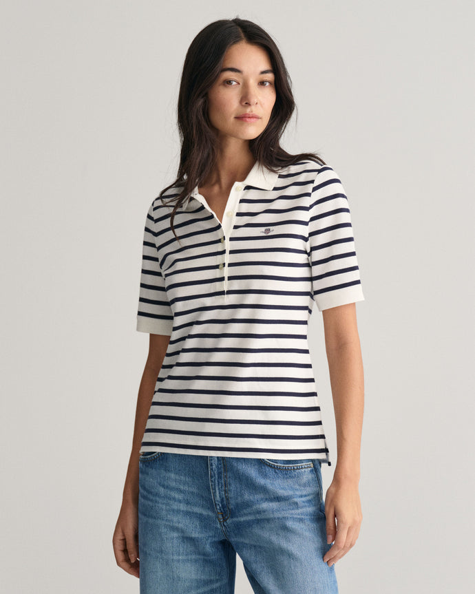 Gant Striped T-Shirt in White/Navy