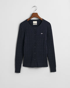 Gant Stretch Cotton Cable in Cardigan in Navy