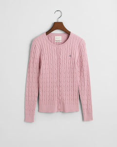 Gant Stretch Cotton Cable Cardigan in Dusty Pink