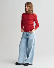 Load image into Gallery viewer, Gant Stretch Cotton Cable Knit Crew Neck Sweater in Ruby Red
