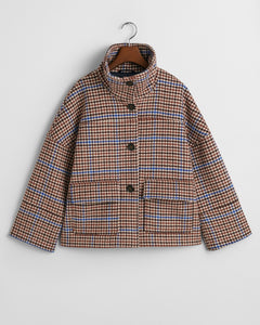 Gant Cropped Check Wool Jacket in College Blue