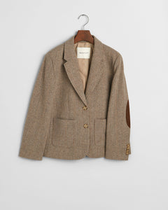 Gant Regular Fit Short Herringbone Blazer in Caramel Beige