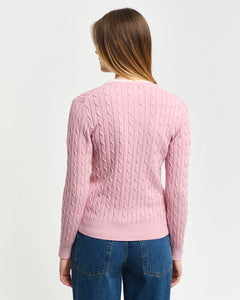 Gant Stretch Cotton Cable Cardigan in Dusty Pink