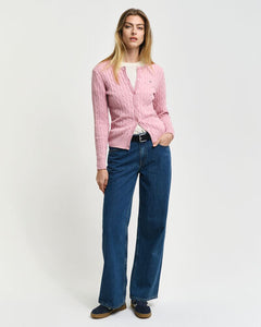 Gant Stretch Cotton Cable Cardigan in Dusty Pink