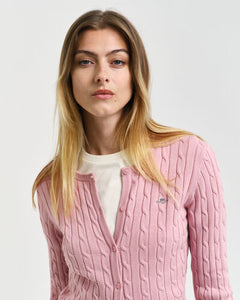 Gant Stretch Cotton Cable Cardigan in Dusty Pink