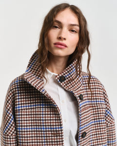 Gant Cropped Check Wool Jacket in College Blue