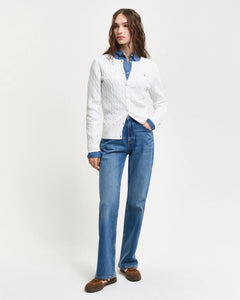 Gant Stretch Cable Knit Cardigan in Eggshell