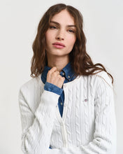 Load image into Gallery viewer, Gant Stretch Cable Knit Cardigan in Eggshell
