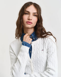 Gant Stretch Cable Knit Cardigan in Eggshell