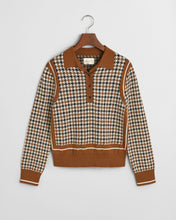 Load image into Gallery viewer, Gant Houndstooth Jacquard Polo Sweater in Cocao Brown
