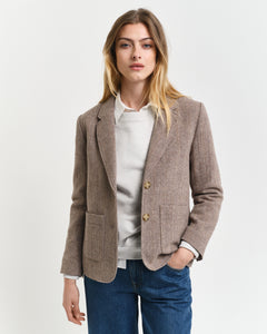 Gant Regular Fit Short Herringbone Blazer in Caramel Beige