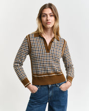 Load image into Gallery viewer, Gant Houndstooth Jacquard Polo Sweater in Cocao Brown
