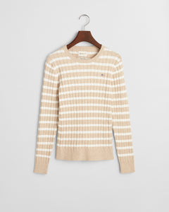 Gant Cable Knit Stripe Sweater in Sand