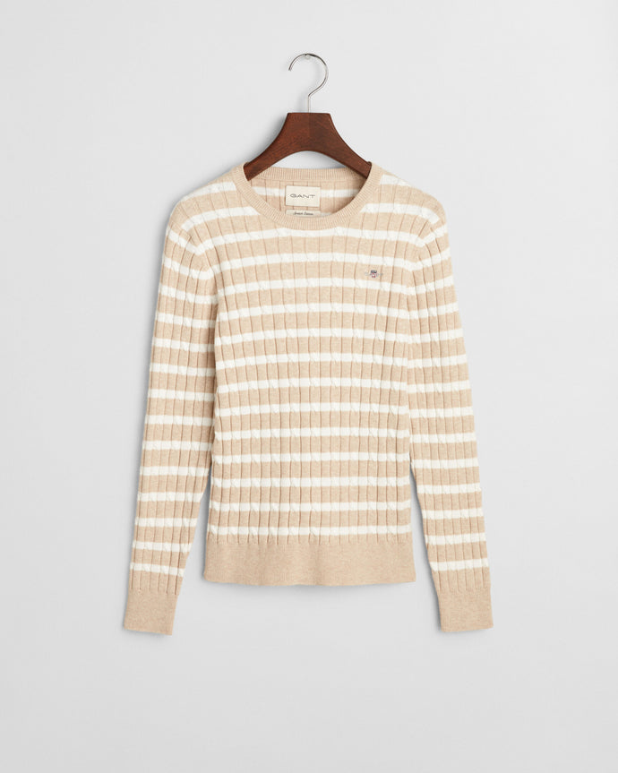 Gant Cable Knit Stripe Sweater in Sand