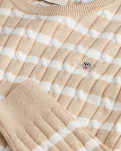 Gant Cable Knit Stripe Sweater in Sand