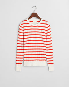 Gant Cable Knit Stripe Sweater in Orange Red