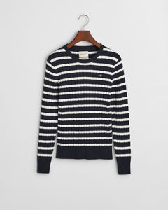 Gant Cable Knit Stripe Sweater in Navy