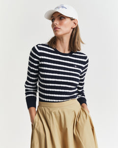 Gant Cable Knit Stripe Sweater in Navy