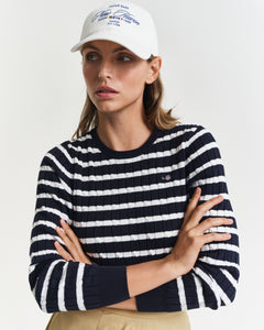 Gant Cable Knit Stripe Sweater in Navy