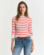 Load image into Gallery viewer, Gant Cable Knit Stripe Sweater in Orange Red
