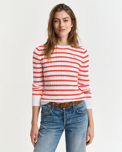 Gant Cable Knit Stripe Sweater in Orange Red