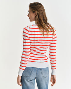 Gant Cable Knit Stripe Sweater in Orange Red