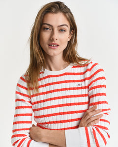 Gant Cable Knit Stripe Sweater in Orange Red