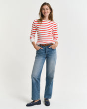 Load image into Gallery viewer, Gant Cable Knit Stripe Sweater in Orange Red
