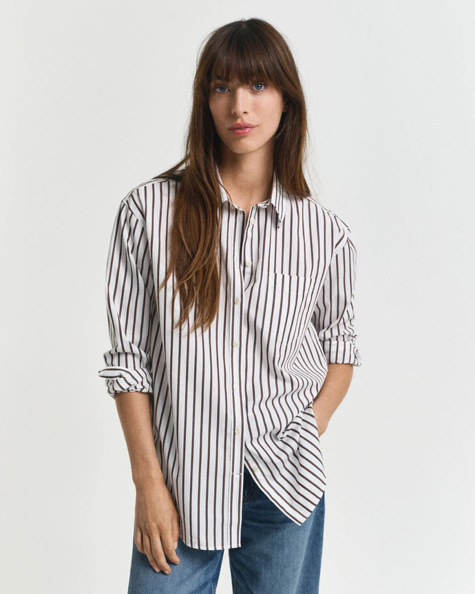 Gant Relaxed Fit Striped Shirt in Deep Brown