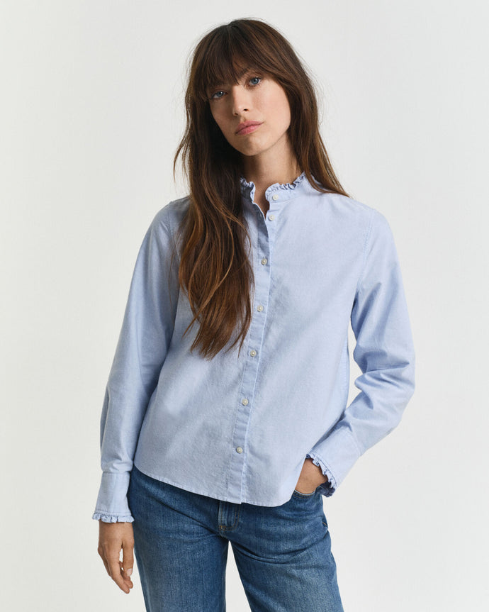 Gant Classic Oxford Frill Blouse in Light Blue