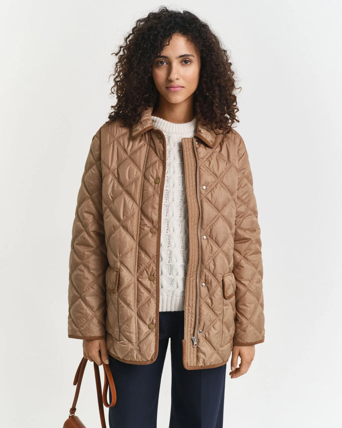 Gant Quilted Jacket with Cord Trim in Khaki