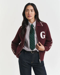 Gant Varsity Zip Cardigan in Plum Wine