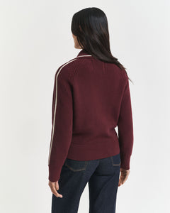 Gant Varsity Zip Cardigan in Plum Wine