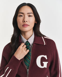 Gant Varsity Zip Cardigan in Plum Wine