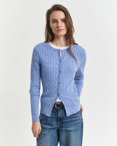 Gant Stretch Cotton Cable Cardigan in Sky Blue