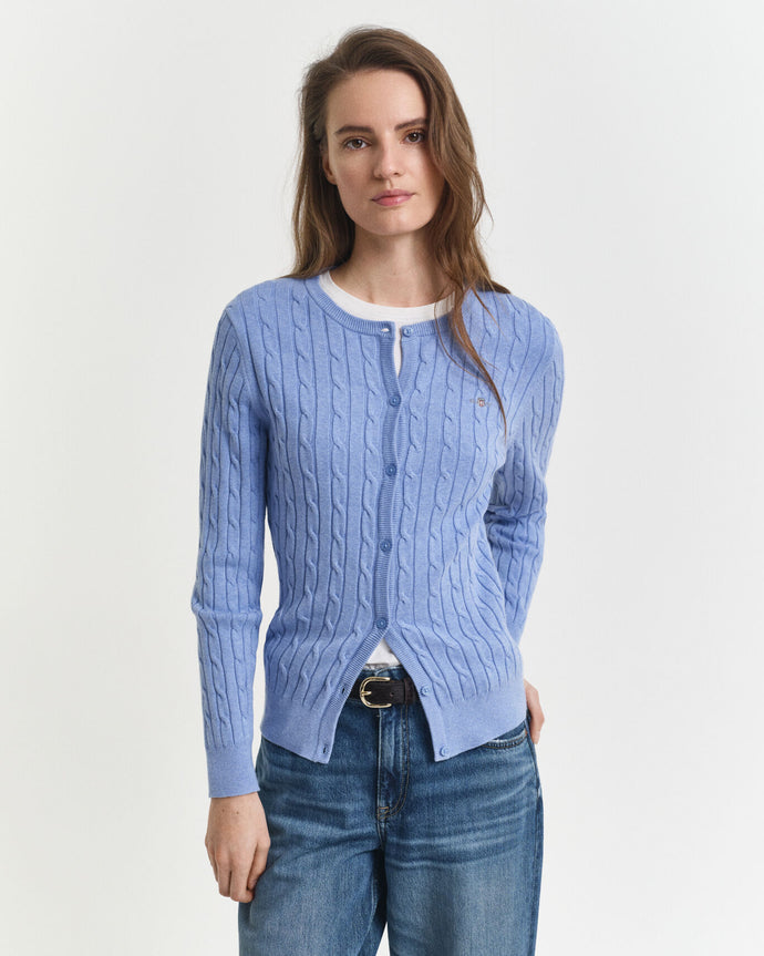 Gant Stretch Cotton Cable Cardigan in Sky Blue