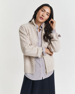 Gant Cable Cardigan in Seed Melange