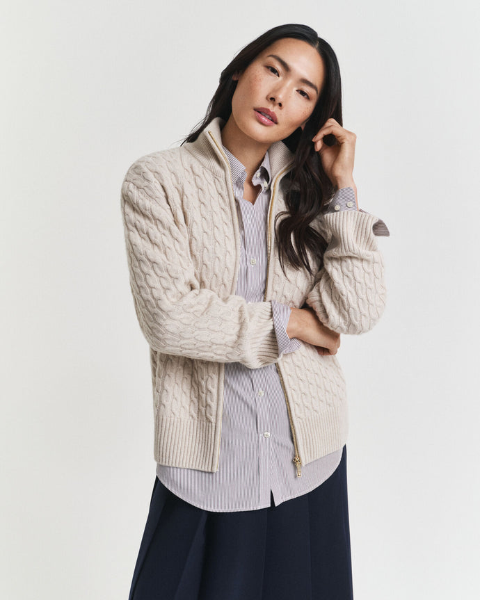 Gant Cable Cardigan in Seed Melange
