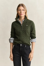 Load image into Gallery viewer, Gant Stretch Cable Knit Half-Zip Sweater in Mossy Green
