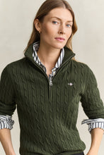 Load image into Gallery viewer, Gant Stretch Cable Knit Half-Zip Sweater in Mossy Green
