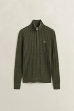 Load image into Gallery viewer, Gant Stretch Cable Knit Half-Zip Sweater in Mossy Green
