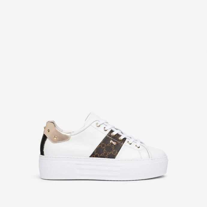 NeroGiardini White Trainers with Gold Studs
