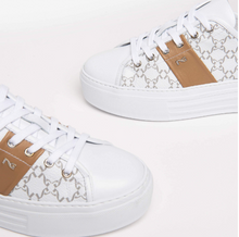 Load image into Gallery viewer, NeroGiardini White Leather Trainers with Gold Details
