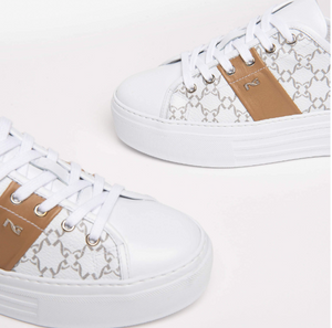 NeroGiardini White Leather Trainers with Gold Details