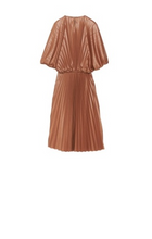 Load image into Gallery viewer, Fabianna Fillippi Leather Effect Pleated Dress in Cognac
