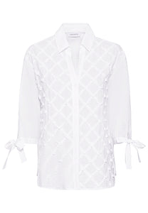 Just White Blouse with 3/4 sleeves and Ribbon Embroidery