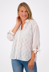 Just White Blouse with 3/4 sleeves and Ribbon Embroidery